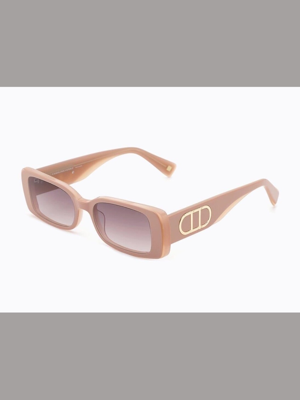 Beige Rectangular Sunglasses with Gold Temple Accent